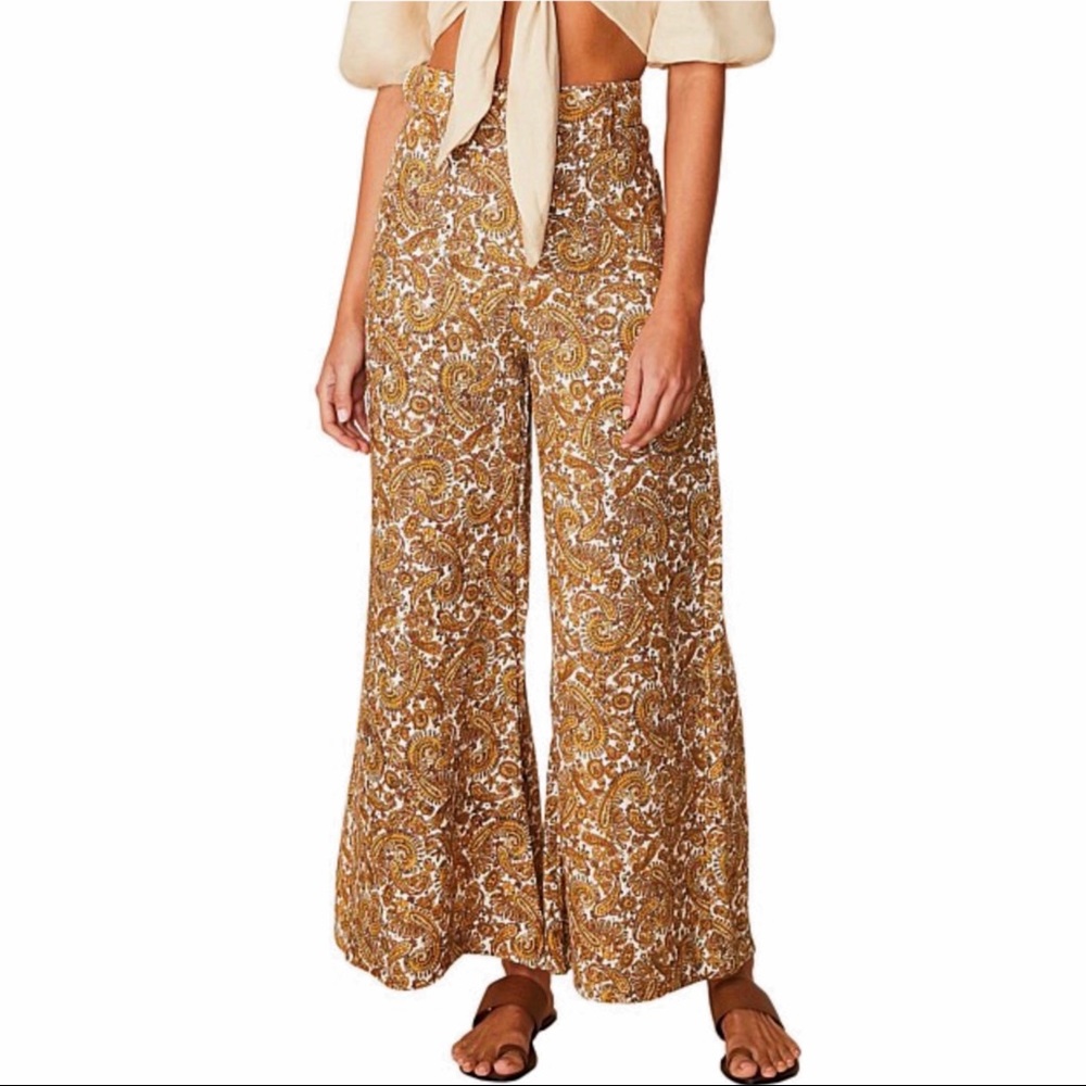 Faithfull The Brand Wide Leg Paisley Linen Pants With Belt